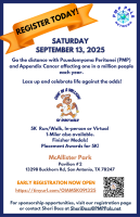 One in a Million 5K Run/Walk Collaboration with (PMP) Pseudomyxoma Peritonei and Appendix Cancer 